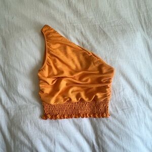 One shoulder Orange Ruffle Tank